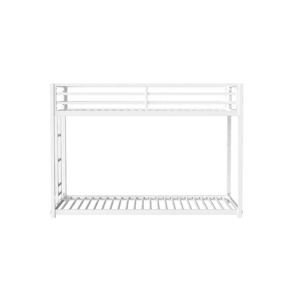 Ady Low Profile Twin Over Twin Bunk Bed with Ladder, White Metal Frame - BM349670