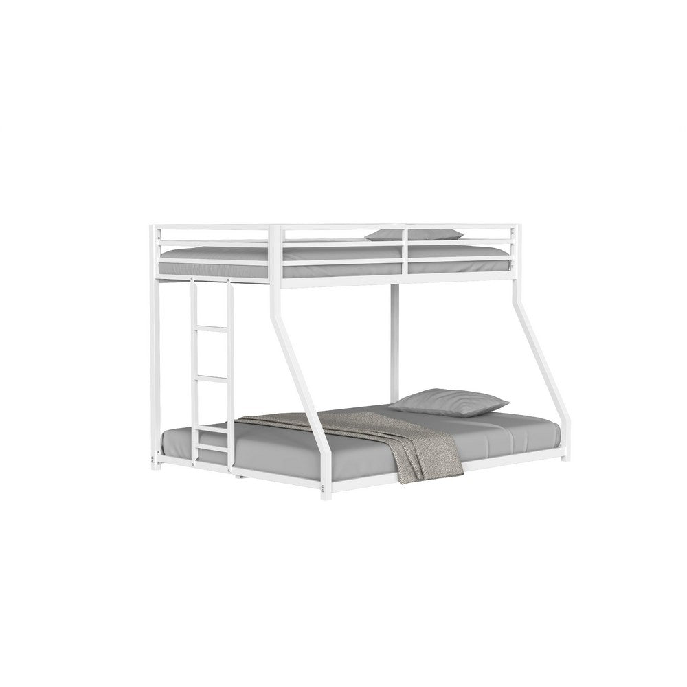 Ady Low Profile Twin Over Full Bunk Bed with Ladder, White Metal Frame - BM349671