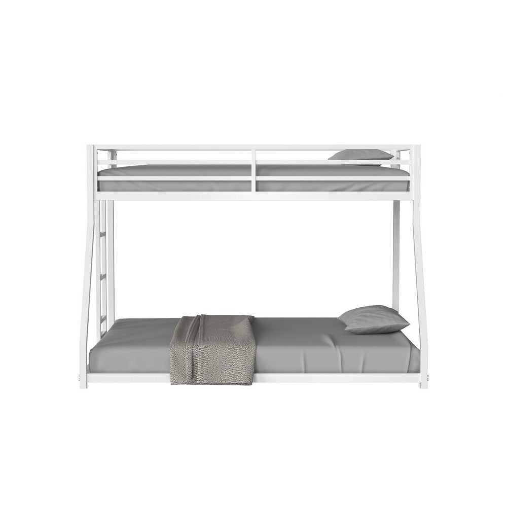 Ady Low Profile Twin Over Full Bunk Bed with Ladder, White Metal Frame - BM349671