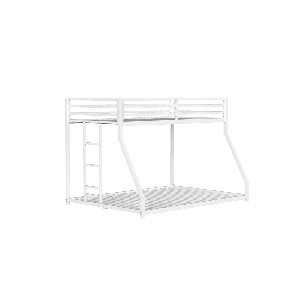 Ady Low Profile Twin Over Full Bunk Bed with Ladder, White Metal Frame - BM349671