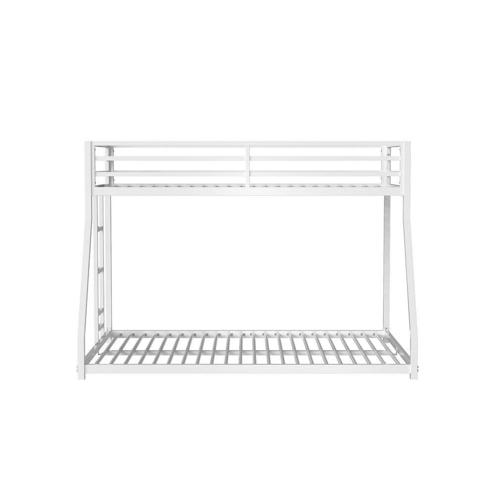 Ady Low Profile Twin Over Full Bunk Bed with Ladder, White Metal Frame - BM349671