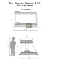 Ady Low Profile Twin Over Full Bunk Bed with Ladder, White Metal Frame - BM349671
