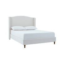Heny King Size Bed with Wingback Tall Headboard, Ivory Fabric Upholstery - BM349672