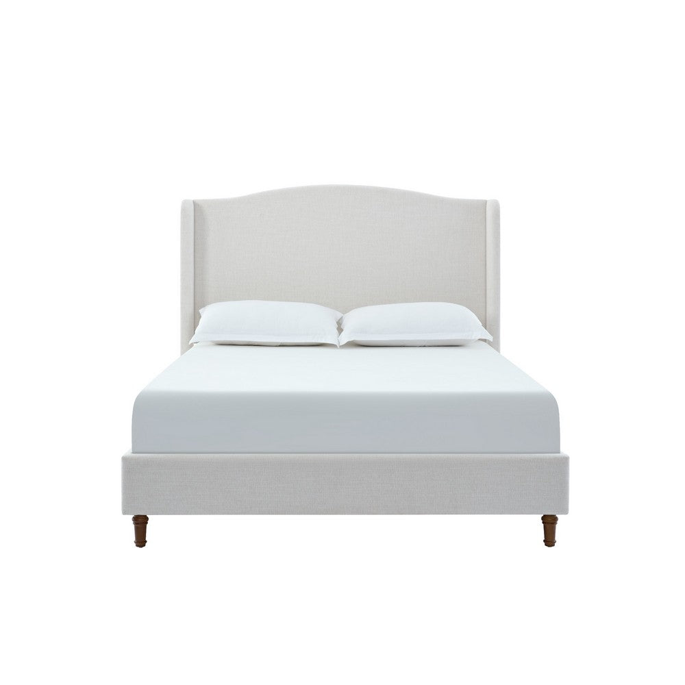 Heny King Size Bed with Wingback Tall Headboard, Ivory Fabric Upholstery - BM349672