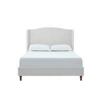 Heny King Size Bed with Wingback Tall Headboard, Ivory Fabric Upholstery - BM349672