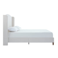 Heny King Size Bed with Wingback Tall Headboard, Ivory Fabric Upholstery - BM349672