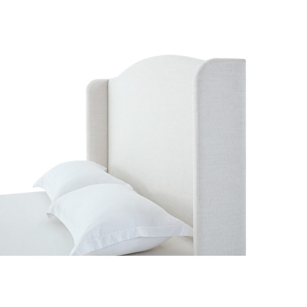 Heny King Size Bed with Wingback Tall Headboard, Ivory Fabric Upholstery - BM349672