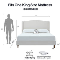 Heny King Size Bed with Wingback Tall Headboard, Ivory Fabric Upholstery - BM349672