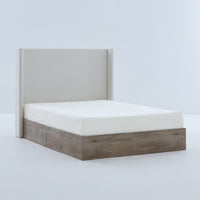 Sely Queen Size Bed with Wingback Headboard, Ivory Chenille Upholstery - BM349673