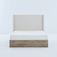 Sely Queen Size Bed with Wingback Headboard, Ivory Chenille Upholstery - BM349673