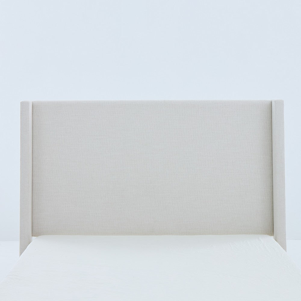 Sely Queen Size Bed with Wingback Headboard, Ivory Chenille Upholstery - BM349673