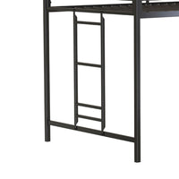 Ady Twin Size Loft Bed with Ladder and 2 Wood Shelves, Black Metal Frame - BM349674