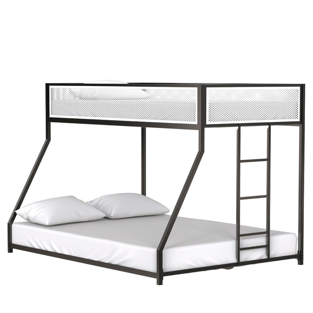 Ady Low Profile Twin Over Full Bunk Bed with Mesh Guardrail, Black Metal - BM349675