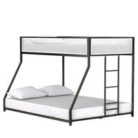 Ady Low Profile Twin Over Full Bunk Bed with Mesh Guardrail, Black Metal - BM349675