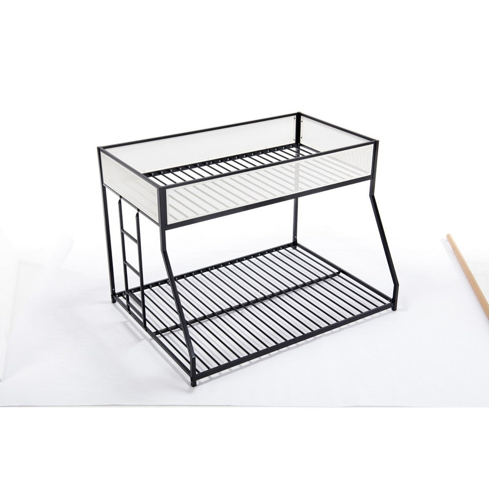 Ady Low Profile Twin Over Full Bunk Bed with Mesh Guardrail, Black Metal - BM349675