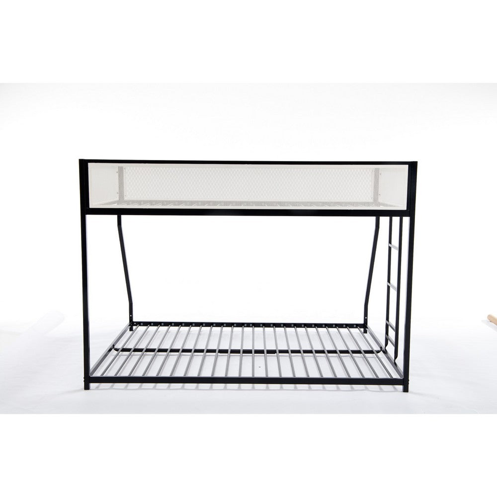 Ady Low Profile Twin Over Full Bunk Bed with Mesh Guardrail, Black Metal - BM349675