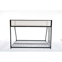 Ady Low Profile Twin Over Full Bunk Bed with Mesh Guardrail, Black Metal - BM349675