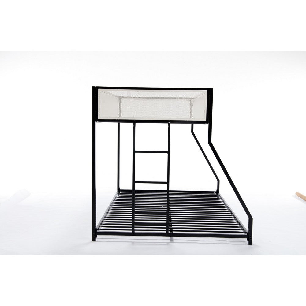 Ady Low Profile Twin Over Full Bunk Bed with Mesh Guardrail, Black Metal - BM349675