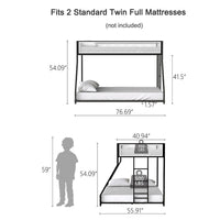 Ady Low Profile Twin Over Full Bunk Bed with Mesh Guardrail, Black Metal - BM349675