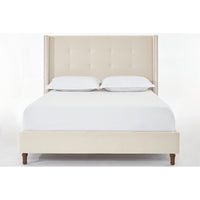 Pery Queen Size Bed with Button Tufted Headboard, Ivory Velvet Upholstery - BM349676