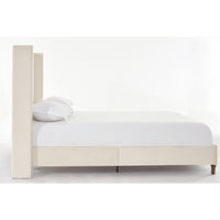 Pery Queen Size Bed with Button Tufted Headboard, Ivory Velvet Upholstery - BM349676