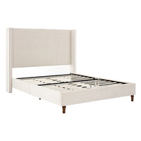 Pery Queen Size Bed with Button Tufted Headboard, Ivory Velvet Upholstery - BM349676