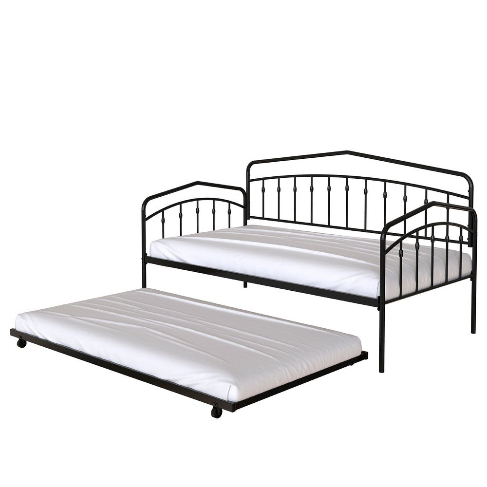 Fea Twin Size Daybed with Pull Out Twin Trundle, Black Metal Frame - BM349677