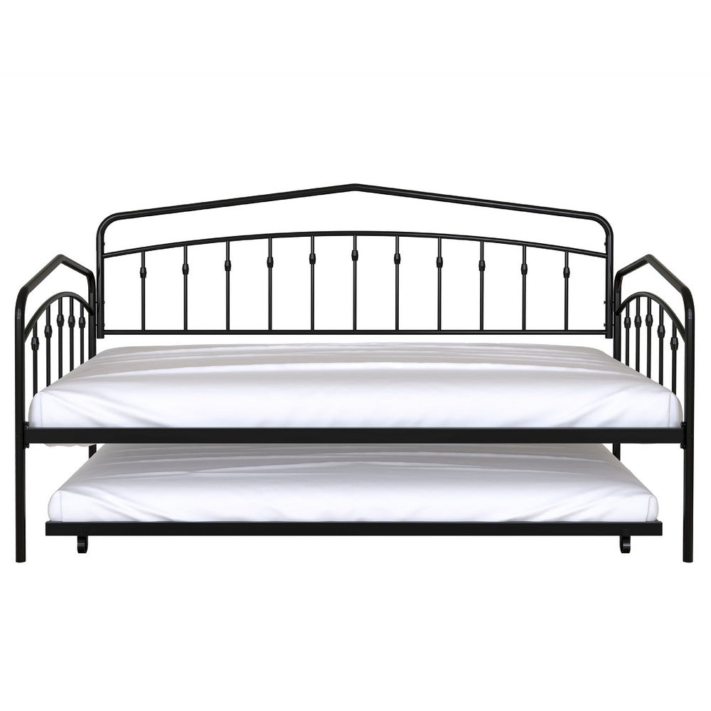 Fea Twin Size Daybed with Pull Out Twin Trundle, Black Metal Frame - BM349677