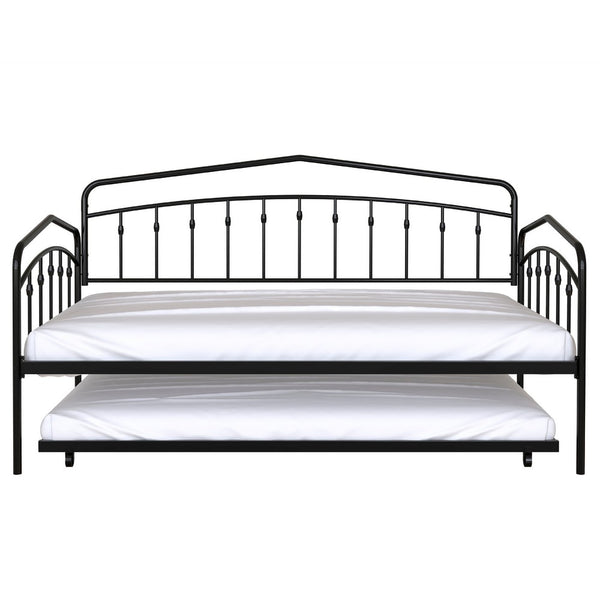 Fea Twin Size Daybed with Pull Out Twin Trundle, Black Metal Frame - BM349677
