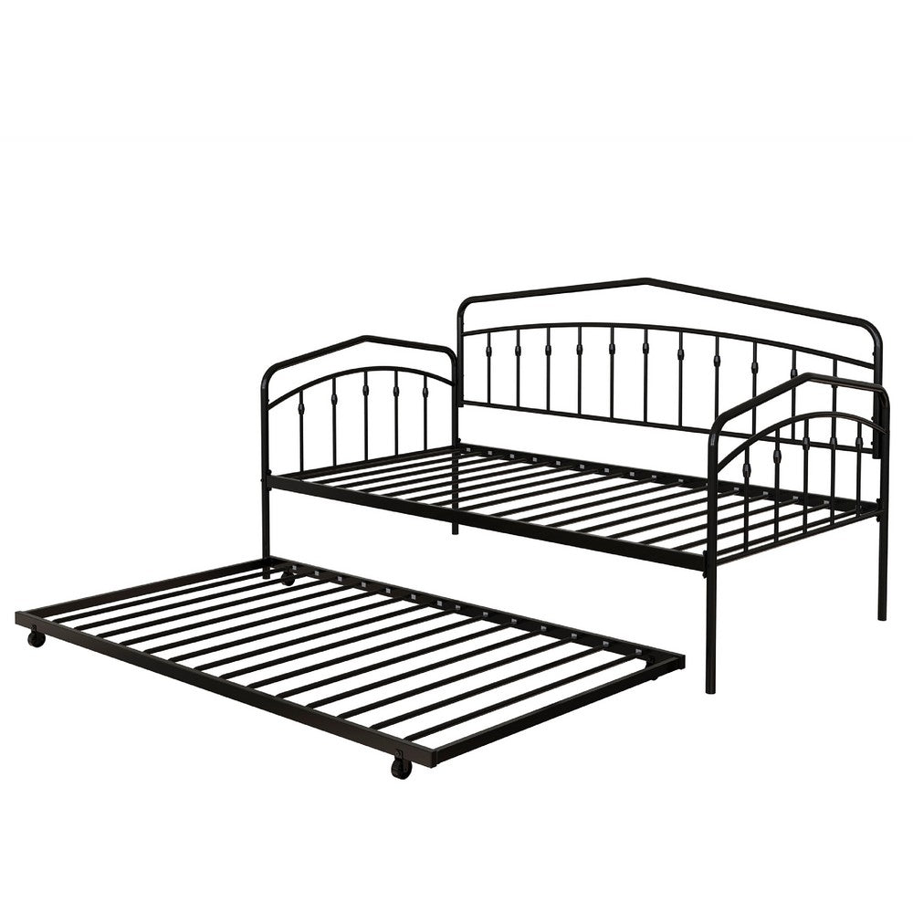 Fea Twin Size Daybed with Pull Out Twin Trundle, Black Metal Frame - BM349677