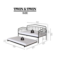 Fea Twin Size Daybed with Pull Out Twin Trundle, Black Metal Frame - BM349677