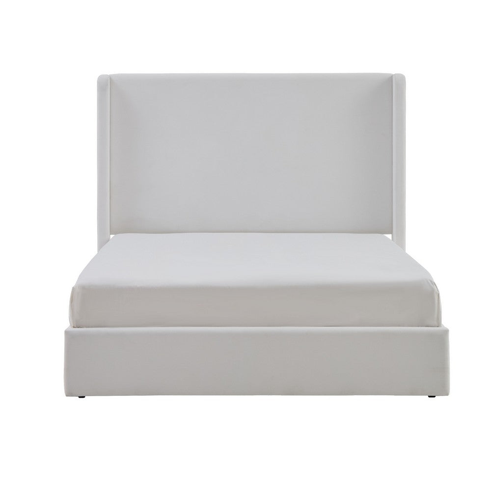 Cery King Size Bed with High Wingback Headboard, White Velvet Upholstery - BM349678
