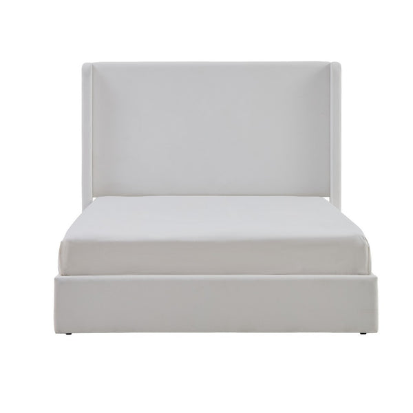 Cery King Size Bed with High Wingback Headboard, White Velvet Upholstery - BM349678