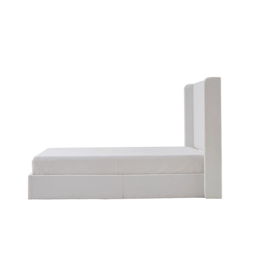Cery King Size Bed with High Wingback Headboard, White Velvet Upholstery - BM349678