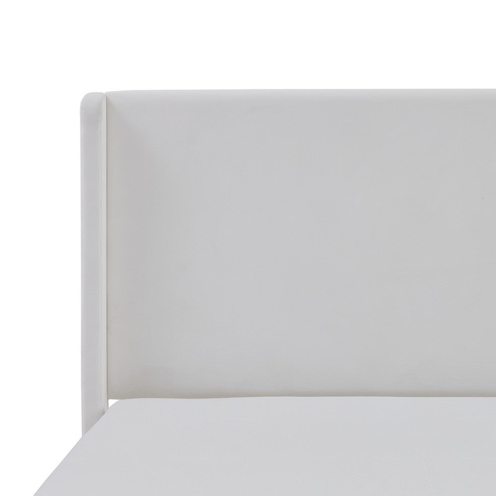 Cery King Size Bed with High Wingback Headboard, White Velvet Upholstery - BM349678