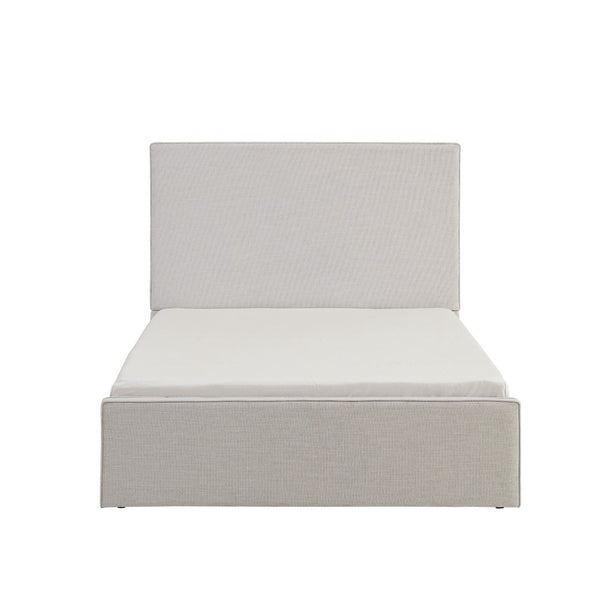 Zely Queen Size Bed with Tall Headboard, Textured Ivory Upholstery - BM349679