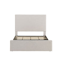 Zely Queen Size Bed with Tall Headboard, Textured Ivory Upholstery - BM349679