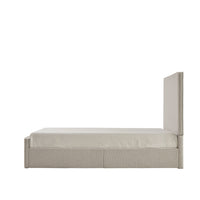 Zely Queen Size Bed with Tall Headboard, Textured Ivory Upholstery - BM349679