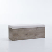 Sely Bench with Flip Top Storage, 46 Inch Padded Ivory Seat, Light Gray - BM349680