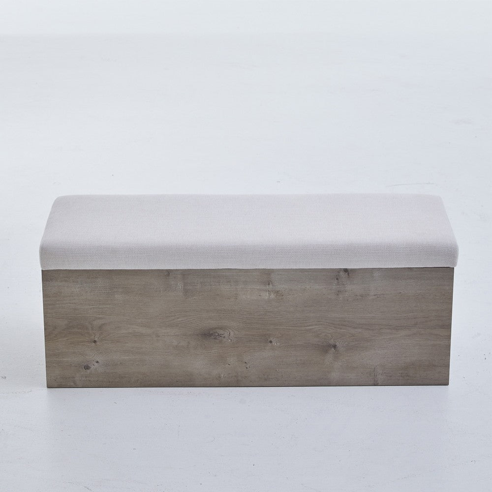 Sely Bench with Flip Top Storage, 46 Inch Padded Ivory Seat, Light Gray - BM349680