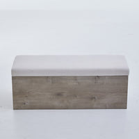 Sely Bench with Flip Top Storage, 46 Inch Padded Ivory Seat, Light Gray - BM349680