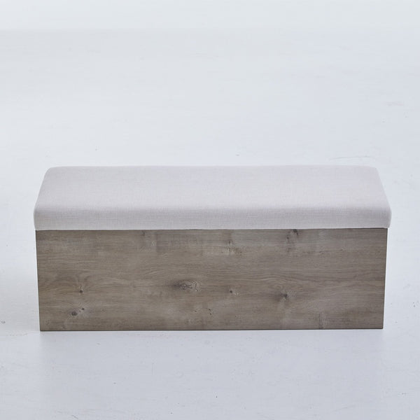 Sely Bench with Flip Top Storage, 46 Inch Padded Ivory Seat, Light Gray - BM349680