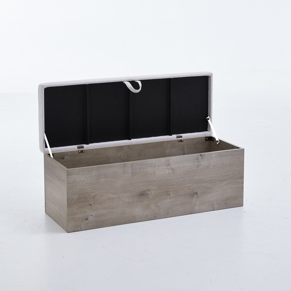 Sely Bench with Flip Top Storage, 46 Inch Padded Ivory Seat, Light Gray - BM349680