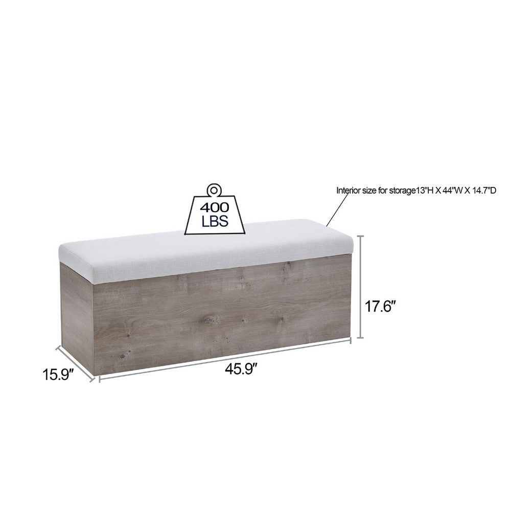 Sely Bench with Flip Top Storage, 46 Inch Padded Ivory Seat, Light Gray - BM349680