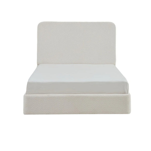 Welz Queen Size Bed with Tall Headboard, Pearl White Chenille Upholstery - BM349681