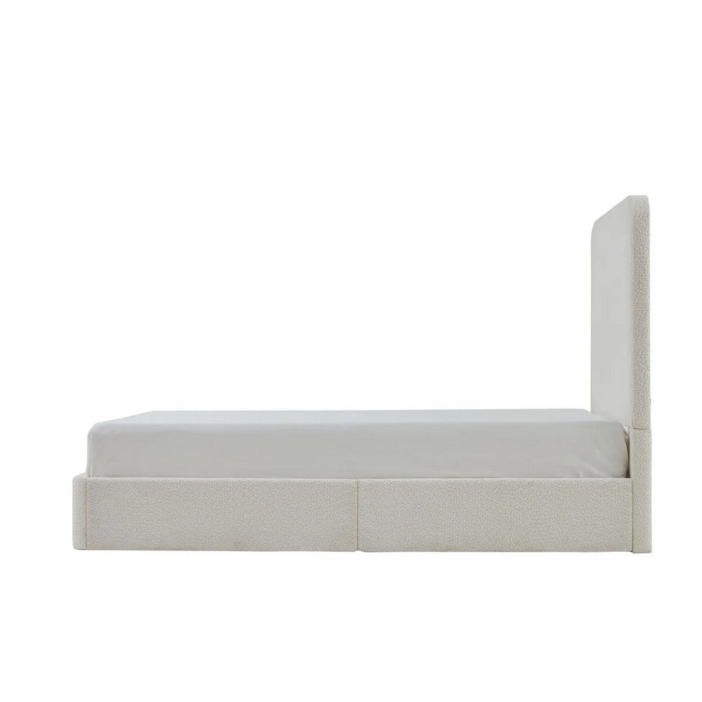Welz Queen Size Bed with Tall Headboard, Pearl White Chenille Upholstery - BM349681