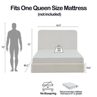 Welz Queen Size Bed with Tall Headboard, Pearl White Chenille Upholstery - BM349681