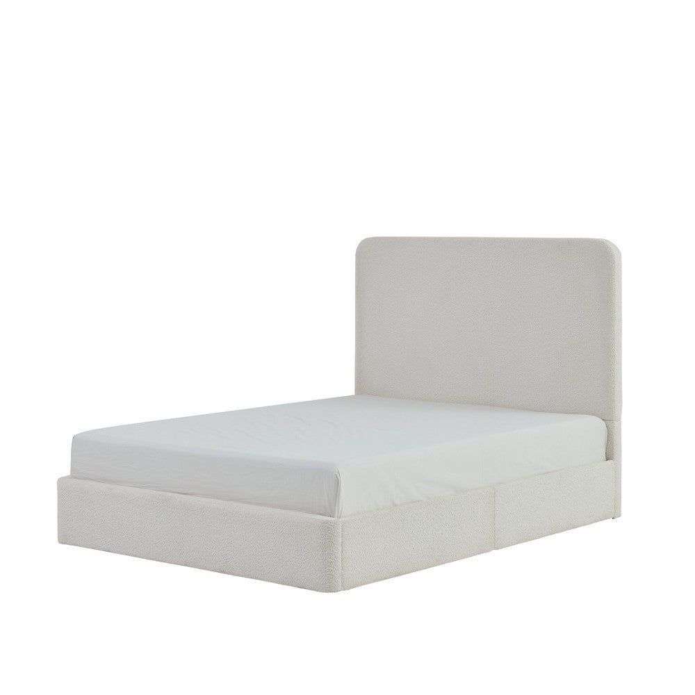 Welz King Size Bed with Tall Headboard, Pearl White Chenille Upholstery - BM349682