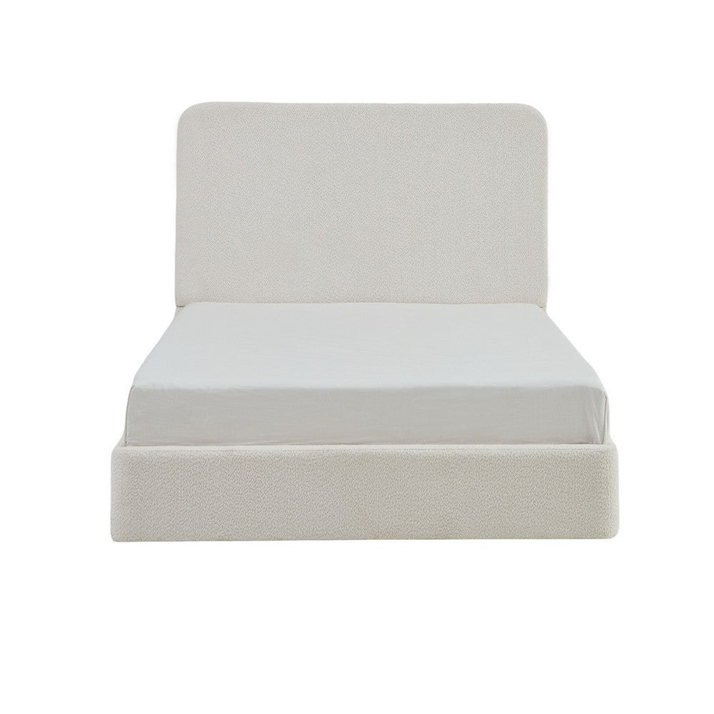 Welz King Size Bed with Tall Headboard, Pearl White Chenille Upholstery - BM349682