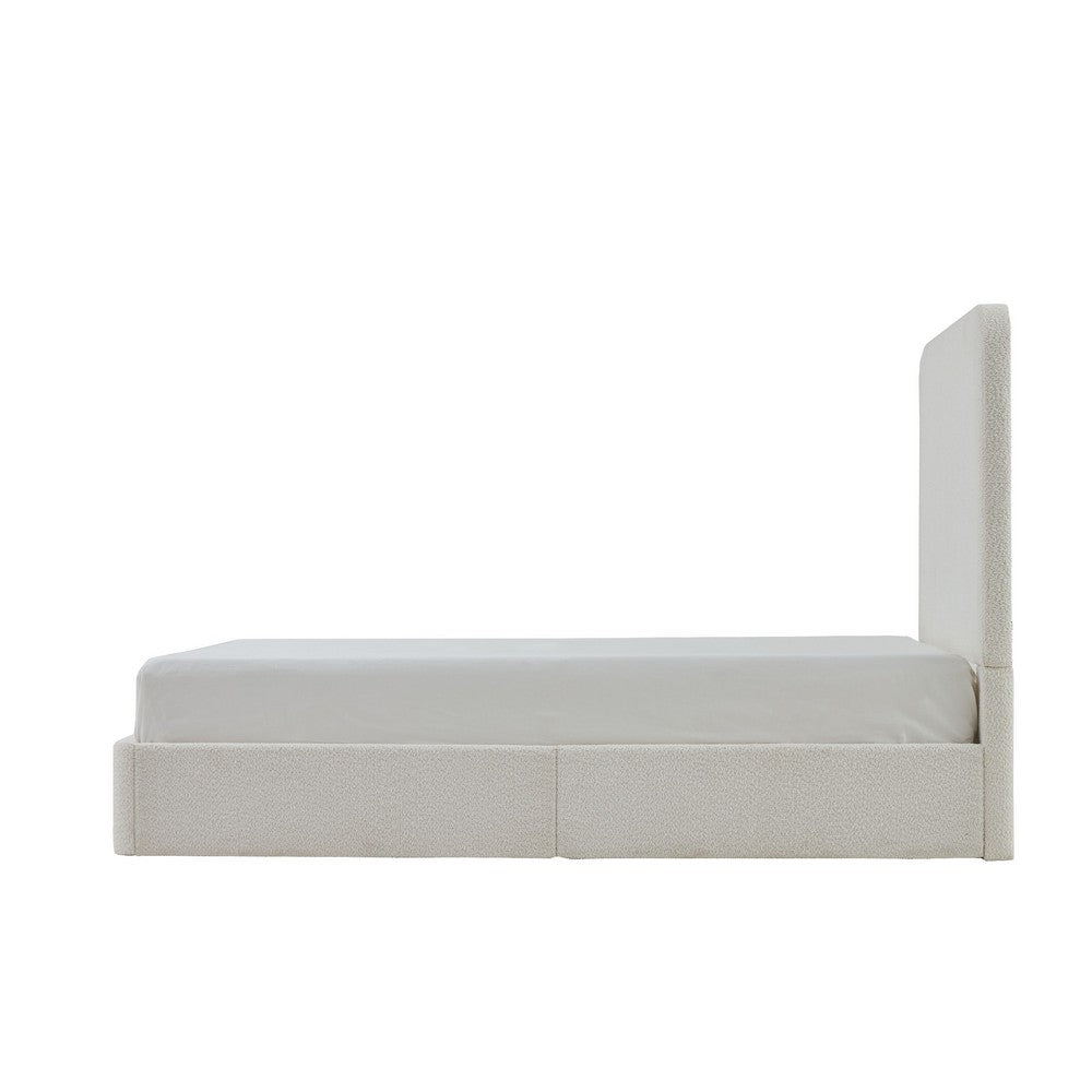 Welz King Size Bed with Tall Headboard, Pearl White Chenille Upholstery - BM349682